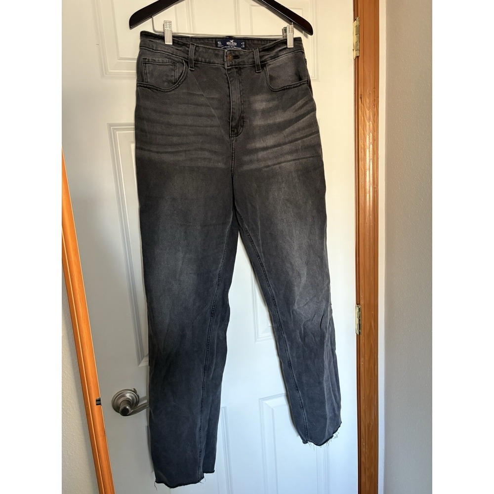 Hollister Women Ultra High Rise 90's Vintage Straight Jeans Stretch Slit Hem 15L